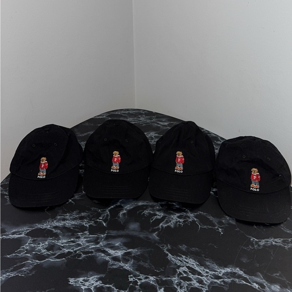 POLO RALPH LAUREN Bear P logo Black Cotton Cap Black Hat Unisex AUTHENTIC NEW - Picture 2 of 7